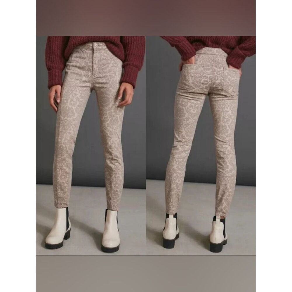 NWT Anthropologie Pilcro High Rise Denim Legging Tan Printed Skinny Jean Size 30